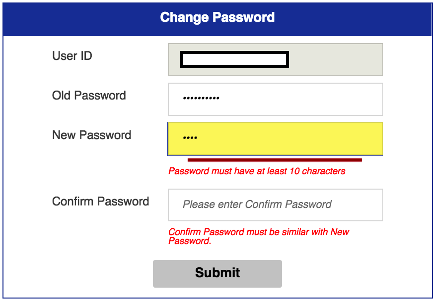 Change Password Error